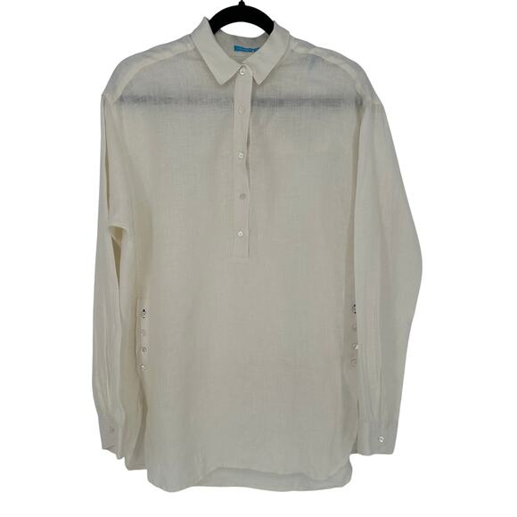 J. McLaughlin Fallon Blouse 100% Linen Off White Button Closure Accents Casual S - Picture 1 of 11